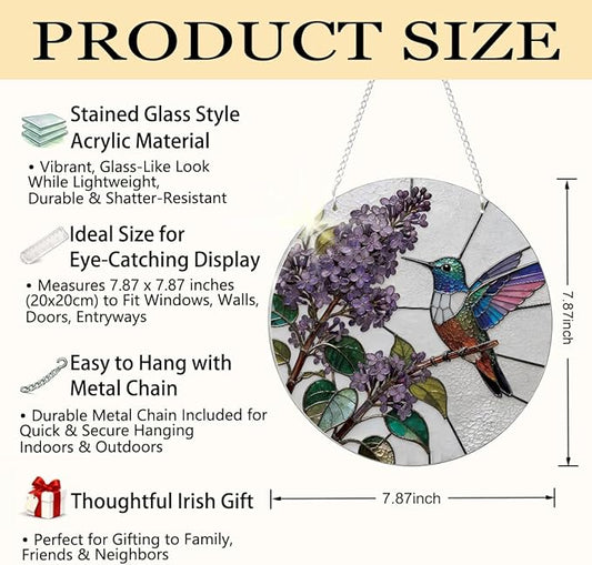 Hummingbird Suncatcher for Windows Hanging, Beautiful Acrylic Hanging Suncatcher, Window Door Decoration, Indoor Home Garden Decor, Gift for Birds Lover Women Mother's Day Christmas