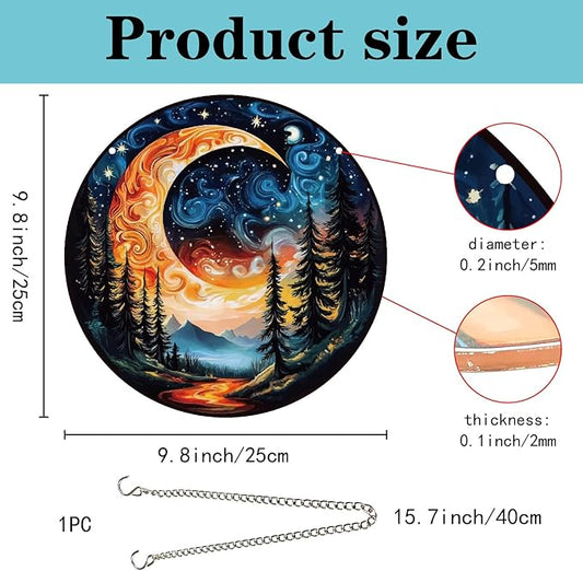 CREATCABIN Moon Window Hanging Acrylic Window Suncatchers Celestial Tree Stained Sun Catcher Decor Ornament with Chain Round Panel Wall Art for Home Kitchen Living Room Display Gifts 9.8 x 9.8 Inch