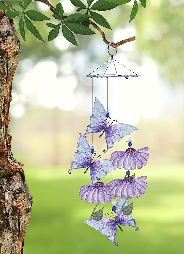 Sunset Vista Designs 93719 Painted Gardens-15-Inch Handcrafted Wind Chime, Butterfly, 15" x 6" x 6"