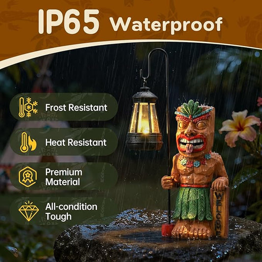Solar Tiki Outdoor Statues Funny Tiki Bar Decor with Solar Light Waterproof Tiki Figurines Decoration for Lawn Yard Balcony Patio Garden for Christmas Housewarming