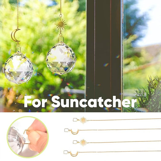 Sun Catcher Gold Chains Hook for Crystal Ball Pendant Suspension Window Prism DIY Christmas Tree Decoration 18inch 4pcs Sun Moon