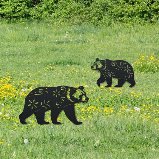 WADORN Bear Metal Outdoor Statues Silhouette, Funny Bear Metal Decorative Garden Stakes Bear Flower Silhouette Ornament Gift Funny Outdoor Decor for Garden Backyard Patio Lawn Walkways Outdoor