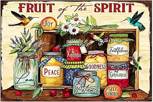 Funny Flowers Metal Poster, Country Rustic Birds Tin Sign, Fruit of the Spirit, Yard Garden Garage Farm Outside Wall Decor Plaque Outdoor for Home Fence 8 X 12 Inch