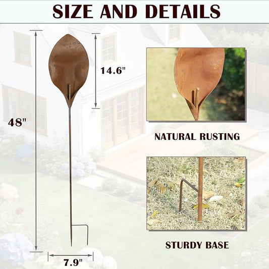 48" H Rusty Metal Garden Stake, Naturally Rusting Metal Plant Garden Art, Outdoor Yard Decor for Gardens, Lawn, Backyards