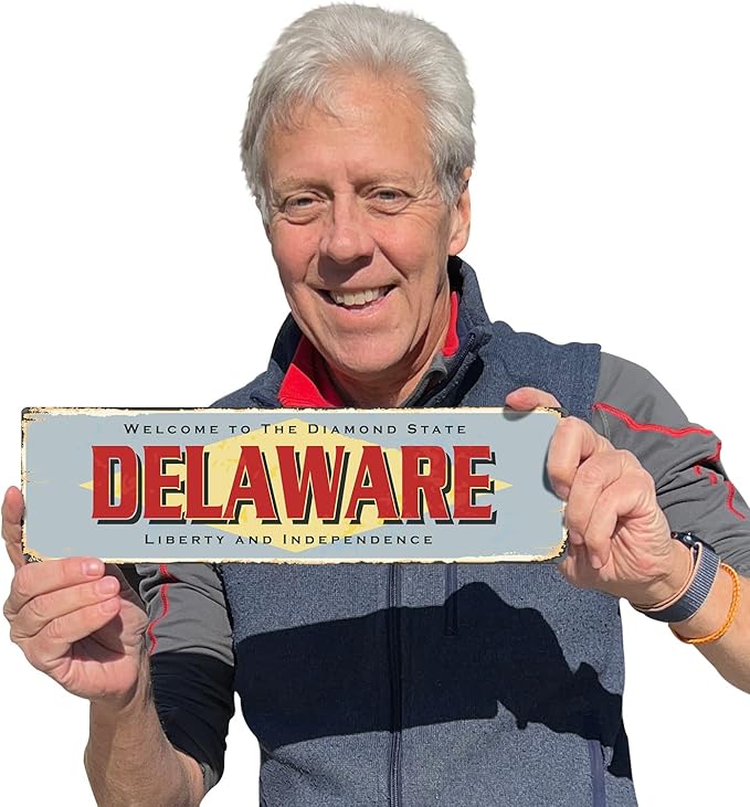 SmartSign 4 x 14 inch Delaware State Vintage Metal Sign “Welcome To The Diamond State”, 40 mil Rustproof Aluminum with Clear Overcoat, Retro Wall Décor, Multicolor, Made in USA