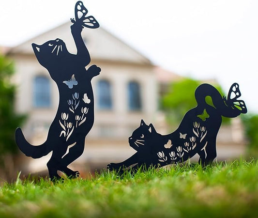 EZTZEN Cat Metal Garden Stakes Decorative,Gifts for Women/Men/Cat Lovers Gifts,Black Cat Silhouette Statues Garden Decor for Outside,Outdoor Decor,Yard Art,Patio,Lawn Ornaments