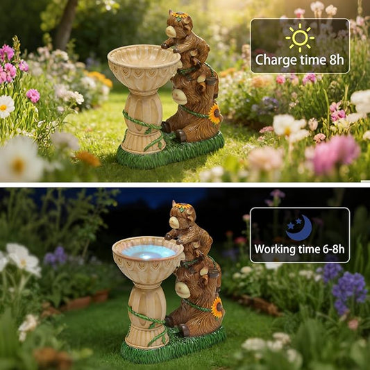 Solar Garden Statues Highland Cow Garden Decor Resin Highland Cow Statue with Bird Bath Feeder Light Animal Figurine Outdoor Yard Patio Lawn Decoration Gardening Gifts for Women 9.5 in