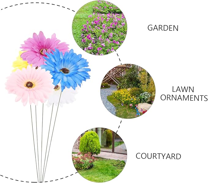 5pcs Daisy Garden Stakes Decor Metal Flower Pathway Stakes for Outdoor Decoration Vibrant Garden Art for Home and Festivals