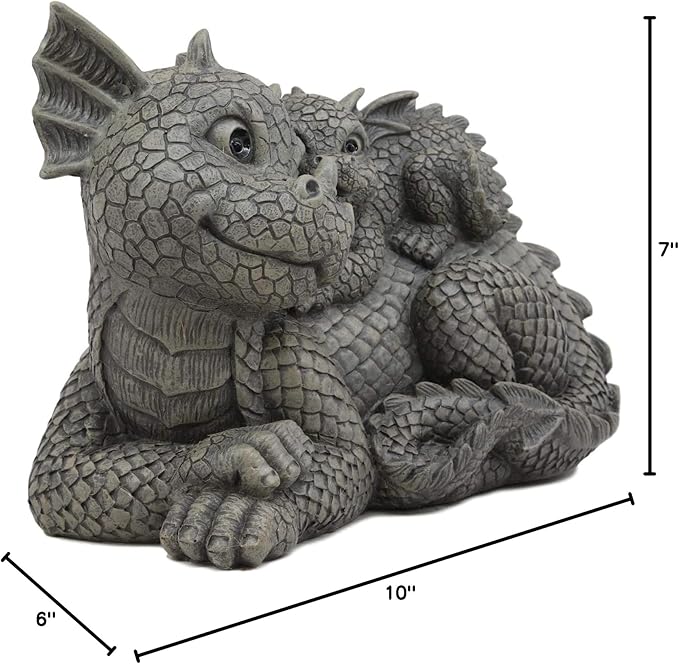 Ebros Whimsical Piggyback Dragon Family Statue 10.25" Long Faux Stone Resin Finish Mother and Baby Animated Dragons Welcome Guest Greeter Decor Figurine