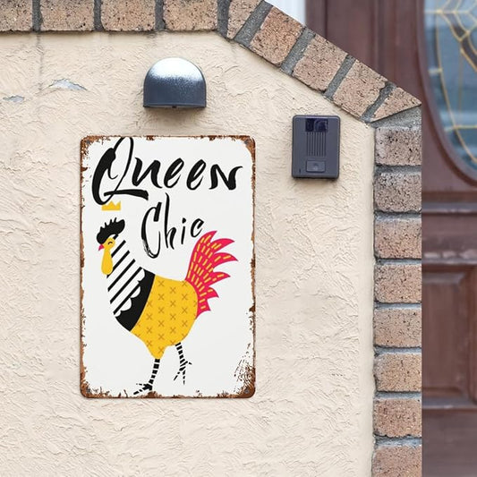 patio wall decor Queens Chic metal signs School Vintage Signs for Home,Cafe,Yard,Bathroom,Happy,Funny,and Inspirational Life Quotes 8X12inch