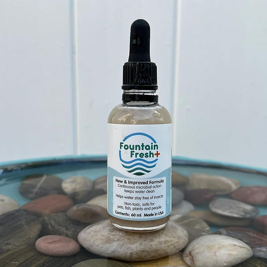 Smart Solar Fountain Fresh+ Water Clarifier for Fountains and Birdbaths, Non-Toxic Water Treatment for Birdbaths and Fountains, Stains, and Sludge, 60 ml.