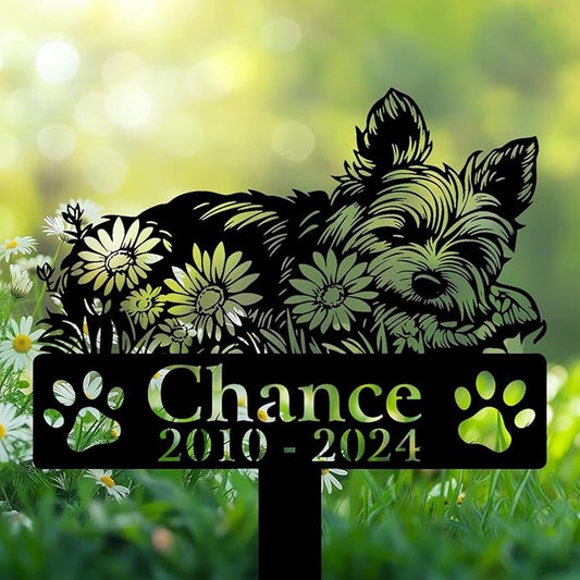 Personalized Yorkshire Terrier Grave Marker, Yorkie Sleeping on Daisy Flowers Memorial Garden Stake, Yorkie Memorial Gift, Loss of Yorkie, Outdoor Pet Headstone, Dog Burial Stake