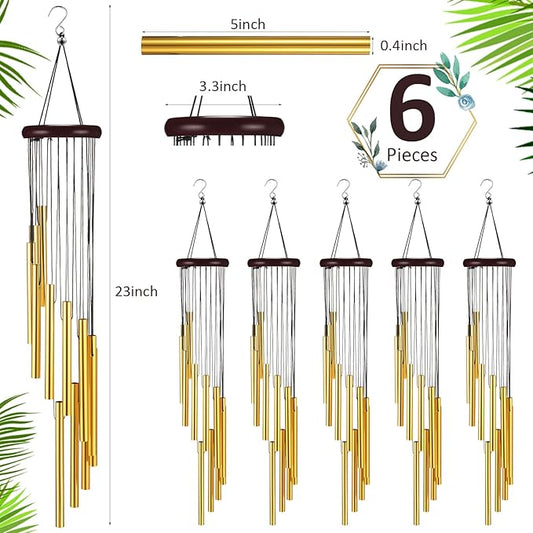 6 Pieces 28 Deep Tone Memorial Wind Chimes with 6 Aluminum Tubes Gold Aluminum Tubes Soothing Melody for Outdoor Garden Patio Home Farmhouse Decor