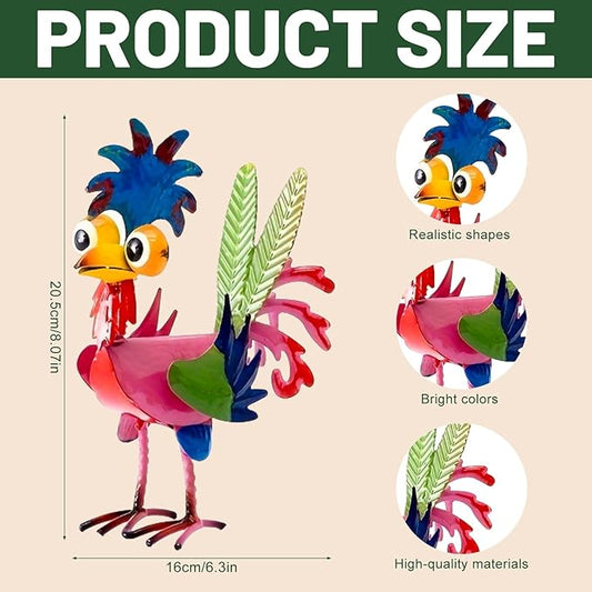 Metal Yard Art Rooster Decor, Garden Rooster Statues Sculpture, Garden Metal Statue Outdoor Decor Yard Art Chicken Decoration for Home Patio Lawn Backyard Farmhouse Kitchen (Pink)