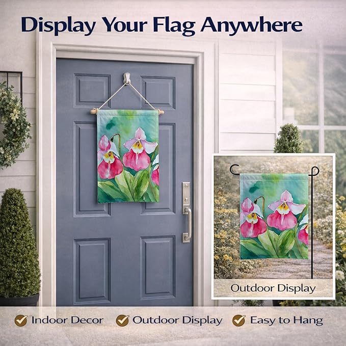 Caroline's Treasures Minnesota Pink and White Lady�s Slippers in Watercolor Garden Flag Mailbox Flag Decorative Yard Flag Banner Outside Patio Artwork Yard Flower Beds, Garden Size, Multicolor
