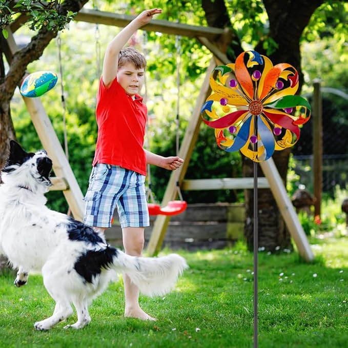 DREAMYSOUL Wind Spinners Outdoor, 13" Dia Colorful Petals Metal Garden Wind Spinner, Kinetic Wind Sculptures & Spinners for Yard Lawn Patio Decor