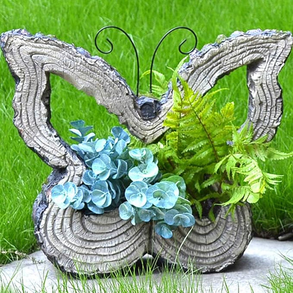 Garden Statues Outdoor Decor Balcony Figurine Outdoor Statues Garden Butterfly Flower Stand Statue, Garden Animal Flowerpot Sculpture, Outdoor Farm Lawn Decorations(C)