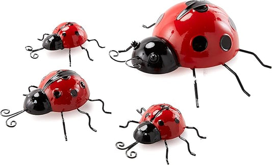 The Lakeside Collection Metal Ladybug Garden Decorations with Red and Black Spots - Set of 4