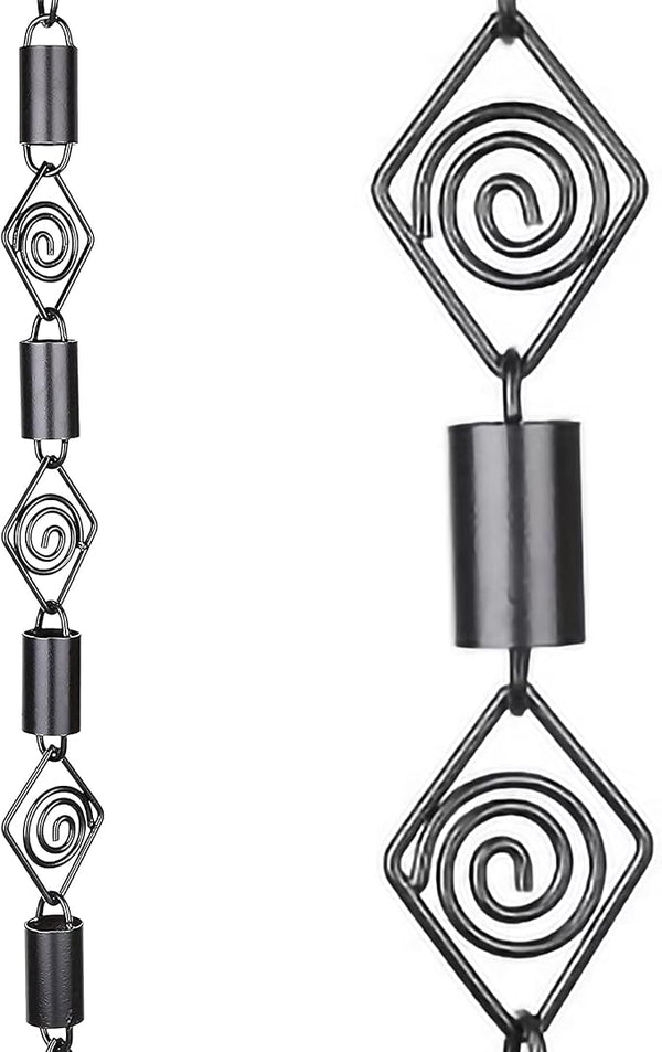 RainChains Pacific Diamond Rain Chain 8.5ft Black Aluminum Rain Chains for Gutters Heavy Rain Downspout Chains for Gutters Decorative.