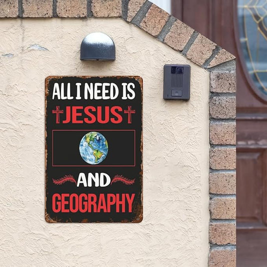 Vintage Tin Metal Sign Jesus Geographys 8x12 Inches Retro Wall Decor for Home,Garden,Patio,Office,Kitchen,Bathroom,Living Room,and More! Funny Quotes & Motivational Decorations