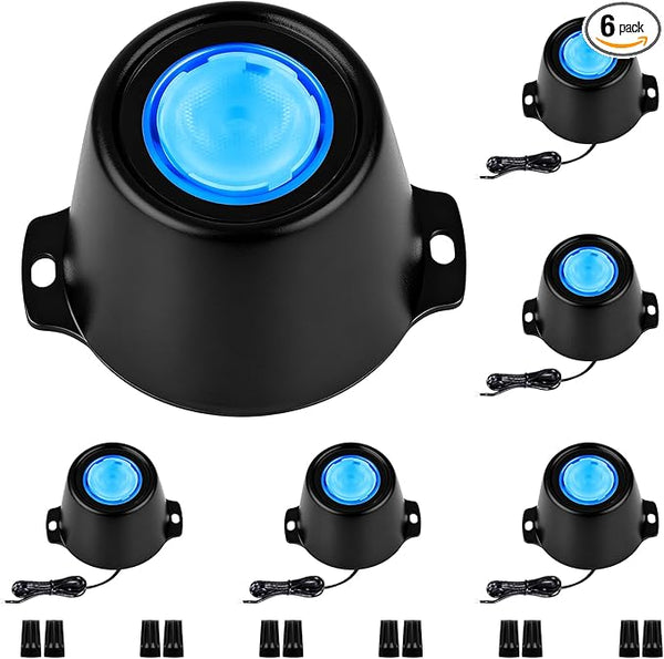 5W Submersible LED Pond Lights, Blue Color 12V Wired Low Voltage Outdoor Underwater Spot Lights for Pond Fountain Waterfall, 45° Beam Angle, IP68 Waterproof Stainless Steel, Black, 6PK