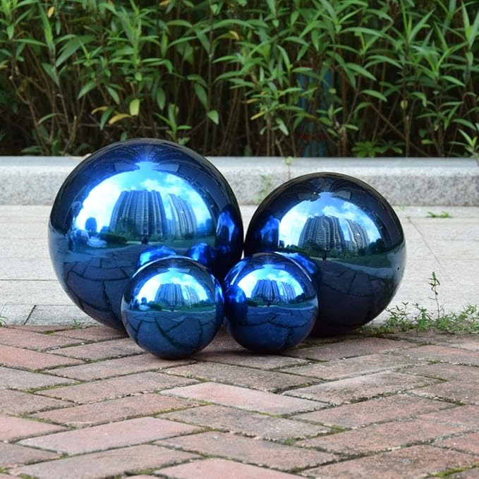 10 inch Diameter Blue Gazing Ball,Blue Stainless Steel Polished Reflective Smooth Garden Sphere Globe Mirror,Colorful and Shiny Addition to Any Garden or Home