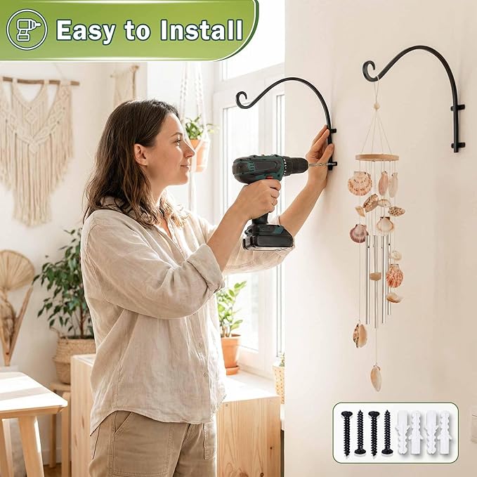 Lifyzoon Heavy Duty Hanging Plant Bracket: 50lbs Weight Capacity - Black Metal Plant Hangers for Outside, 16 Inch Outdoor Wall Hooks for Large Bird Feeder, Lanterns, Wind Chimes, Flower Baskets