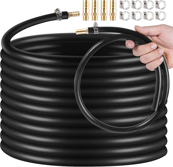 3/8 Inch Self Sinking Aeration Hose,100 Feet Weighted Pond Aerator Hose Kit 8 Stainless Steel Hose Clamps and 4 Menders (100FT)