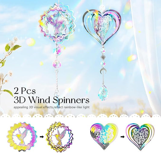 SNAIL GARDEN 202PCS Crystal Suncatcher Kit with 3D Wind Spinners,DIY Suncatcher Kits for Adults,Rainbow Window Prism Hanging Crystals,Colorful Ornament Pendant Window Charms for Garden,Car,Bedroom