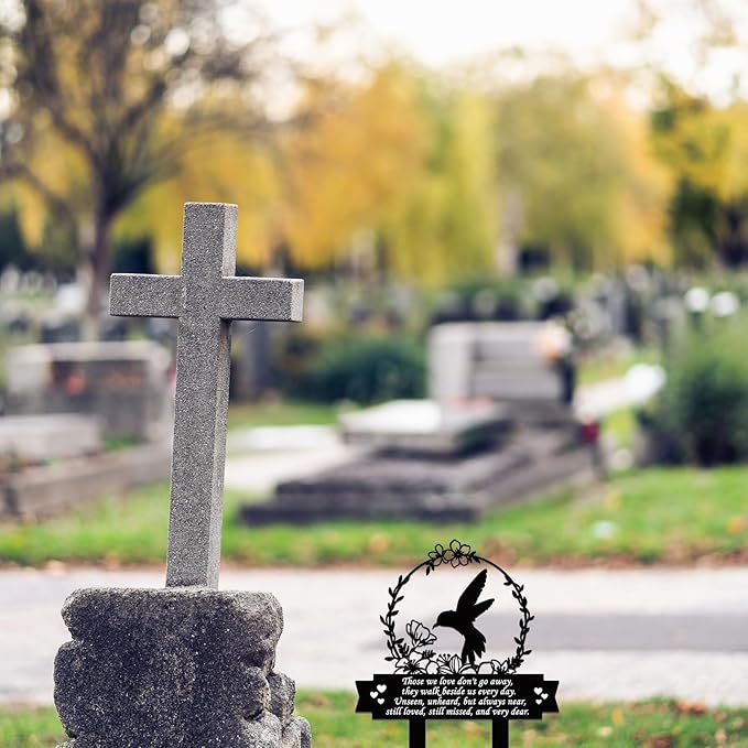 Geelin Memorial Stakes Cemetery Decorations for Grave Hummingbird Grave Marker Memorial Plaques Bird Flower Gift for Loss of Mother Father Outdoors Yard Garden Decor(Love Don't Go)