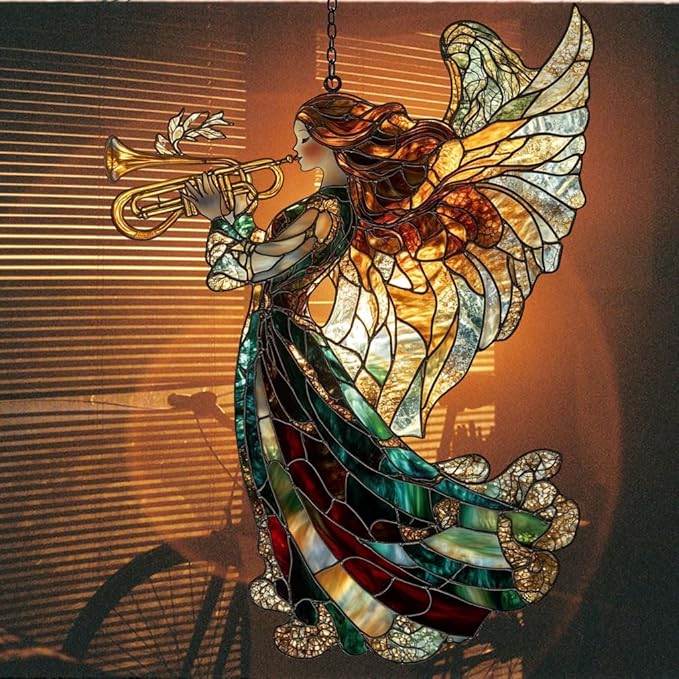 Angel Acrylic Suncatcher Stained Glass Effect Window Car Hanging Christmas Ornament Indoor Outdoor Decor Garden Sun Catcher Panel for Fairy Lover for Women Mom Grandma