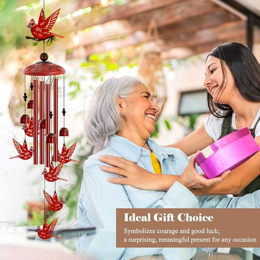 Cardinal Wind Chimes for Outside, Cardinals Gifts for Women,Memorial/Birthday Gifts for Grandma Mom, Metal Red Bird Windchimes with Soothing Tones, Christmas Outdoor Decor for Garden Patio Yard (35")