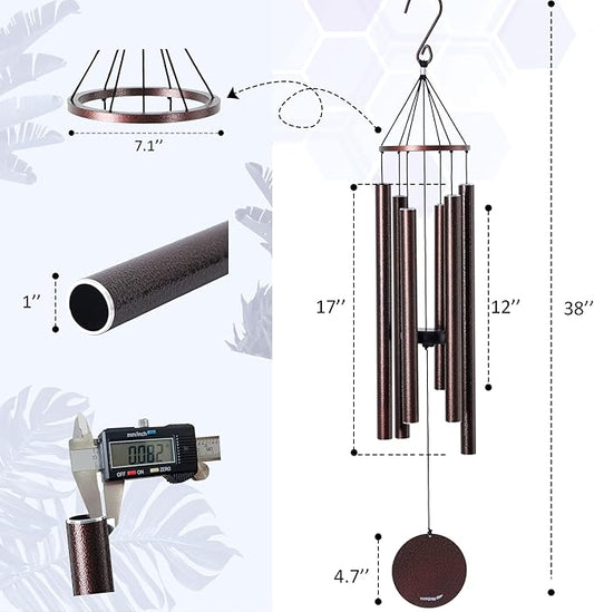 Vanquer Wind Chimes for Outside Deep Tone - 38'' Wind Chimes Outdoor Clearance, Deep Tone, Windchimes Outdoors, Memorial,Wind Spinner, Sympathy Gift, Patio, Home Décor (Bronze)