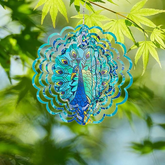 Peacocks 3D Stainless Steel Wind Spinner - Outdoor Wind Catchers, Kinetic Hanging Ornament, 12Inch Wind Spinners for Gardens and Courtyards