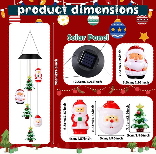 GlikCeil Christmas Solar Wind Chimes 27.5inch Christmas Decorations Outside Waterproof Hanging LED for Yard, Porch, Patio, Party, Color Changing Lights