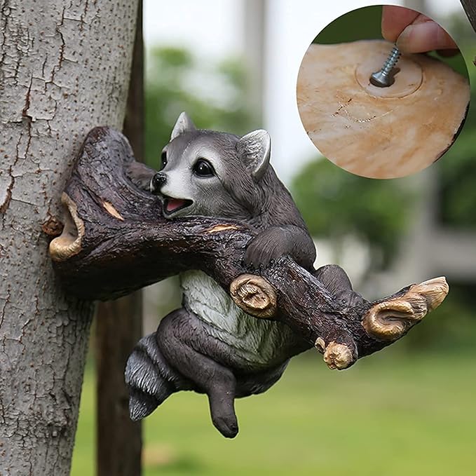COAECJ Animal Sculpture for Garden Outdoor Garden Landscape Tree Pendant Resin Animal Simulation Raccoon Villa Garden Courtyard Yard Decoration Ideas (Color : A)