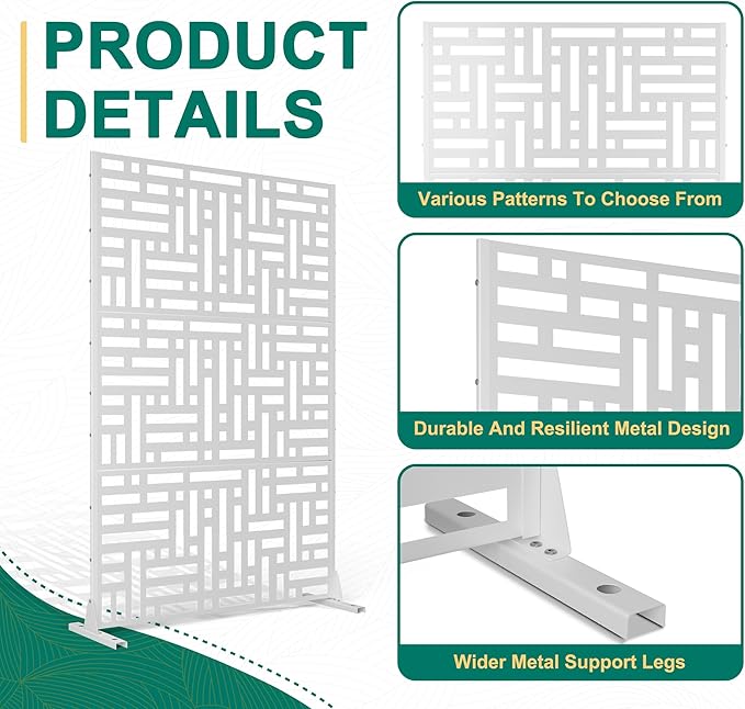 72" Hร47" W Metal Privacy Screen Outdoor Privacy Screen Freestanding, Outdoor Privacy Screens and Panels for Patio Lawn Deck(Consists of 3 Panels)