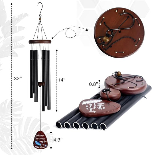 Memorial Wind Chimes for Loss of Loved One, Windchimes in Memory of a Loved One, Sympathy Gift Baskets, Bereavement Condolence Gifts, Memorial Gifts for Loss of Mom, 32" Sympathy Blue Butterfly, Black