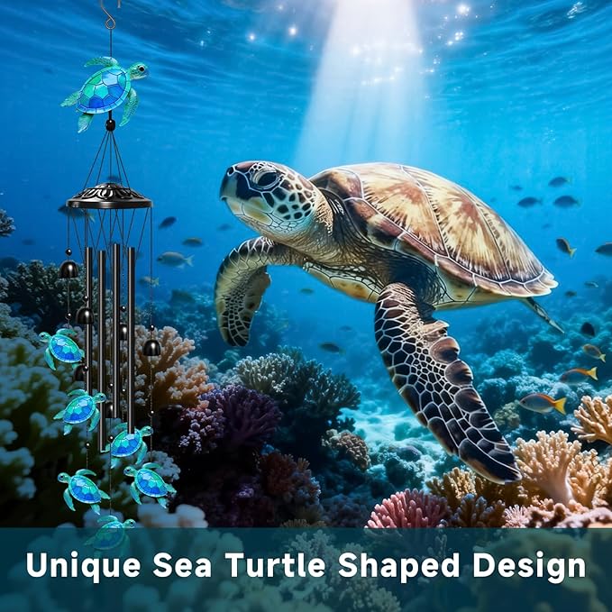 Sea Turtle Wind Chimes for Outside, Turtle Gifts for Women/Men/Mother/Father, Metal Windchimes for Birthday/Christmas/Thanksgiving, Turtle Decor for Patio, Garden,Yard, Home