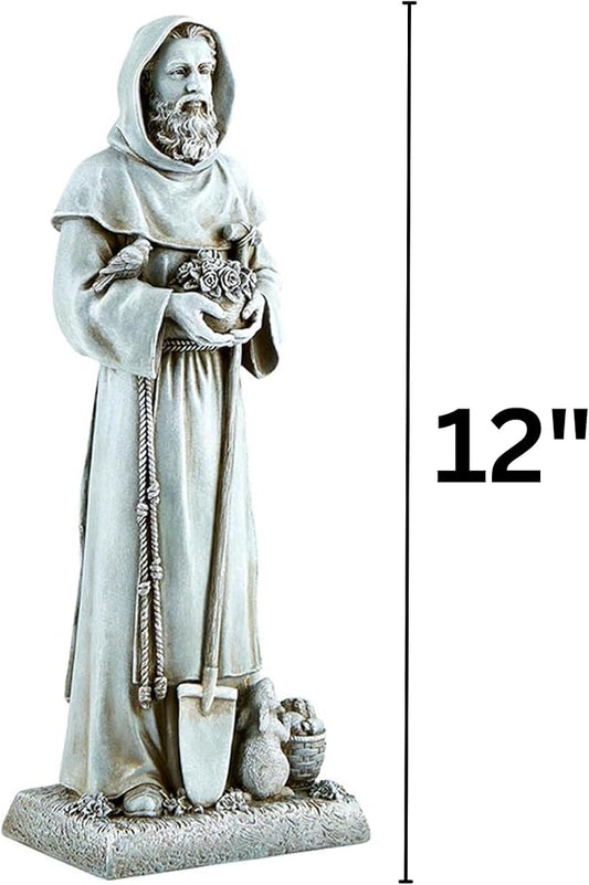 Needzo Saint Fiacre Garden Statue, Religious Resin Outdoor Home Decor, Gift for Gardeners and Horticulturists, 12 Inches