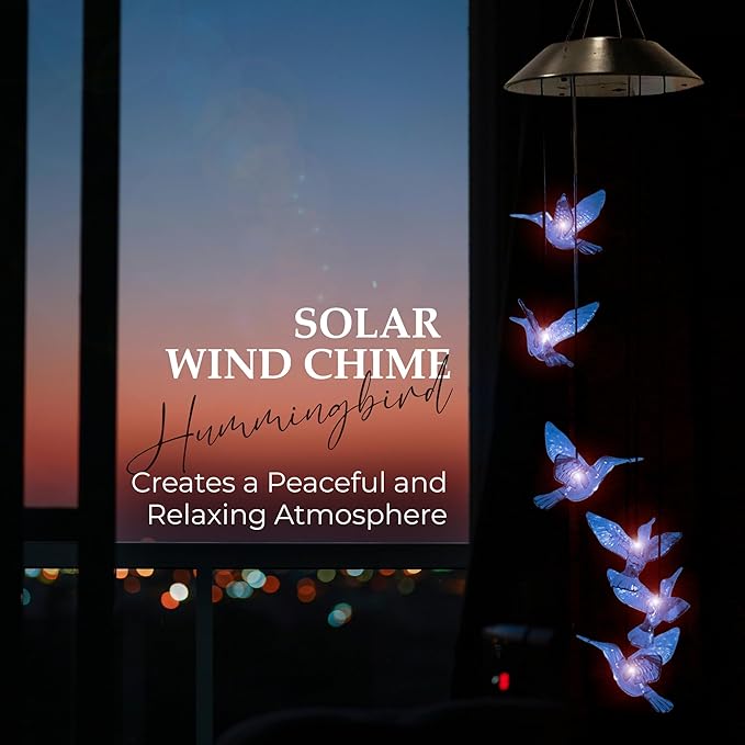 Upblend Outdoors Hummingbird Solar Wind Chimes for Outside – Color Changing LED Wind Chimes for Outside, Solar Chimes Outdoor Waterproof – Hummingbird, Blue