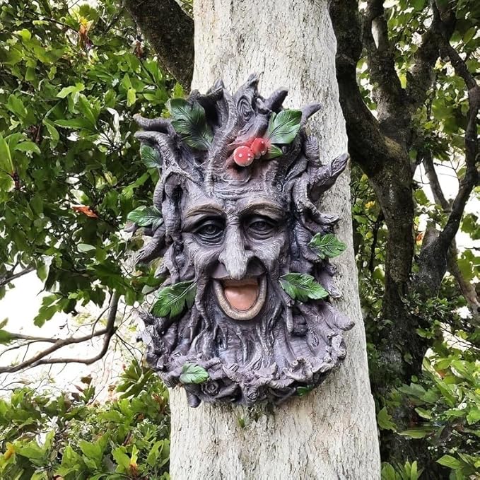 GARDEN WHISPER Tree Faces Bird Feeder Garden Decor Outdoor – Wild Tree Hugger Statues Yard Art Garden Decoration – Unique Old Man Bird Feeders for Outdoor & Fences,Whimsical Fairy Hugger Sculpture