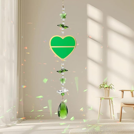 Crystal Sun Catcher Green Heart Suncatchers for Windows Hanging Healing Crystals Rainbow Maker Ornament Gift for Wife Mom