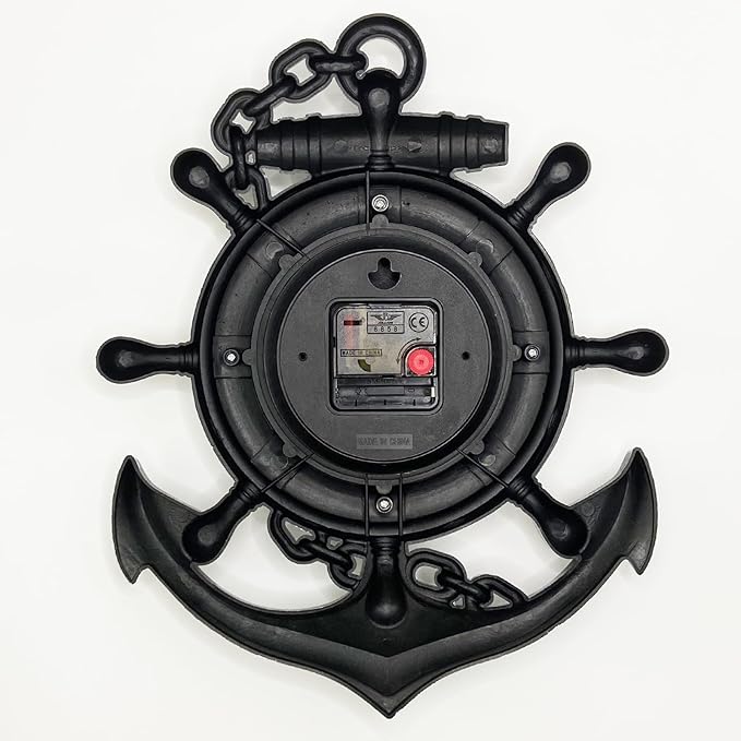 Anchor Outdoor Clock, Nautical Ship Wheel Rudder Wall Clock, Beach Sea Style Decorative Clock for Patio, Pool, Porch (Vintage+Gold+Silver)