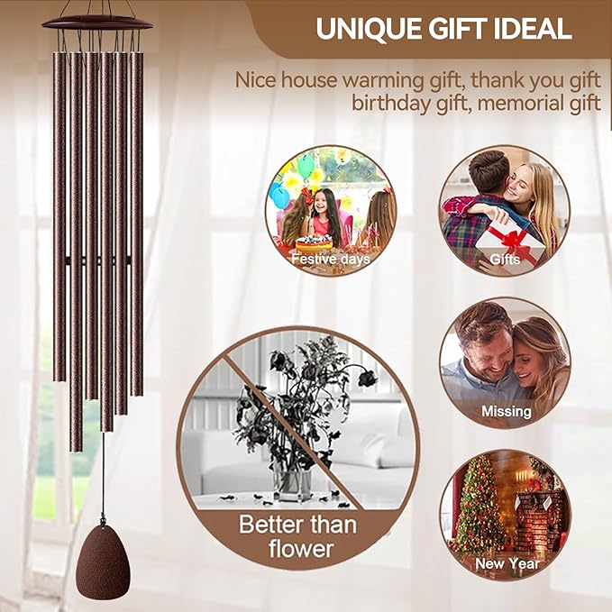 Wind Chimes for Outside, 46" Bronzed Wind Chimes Gifts for Women Christmas Birthday Retirement Thank You and Any Occasion, Memorial Sympathy Gift for Loss Loved One