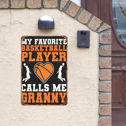 Vintage Tin Metal Sign My Favorite Basketball Player Calls Me Granny 8x12 Inch Retro Wall Decor for Home,Patio,Yard,Office,Funny Quotes and Motivational Sayings