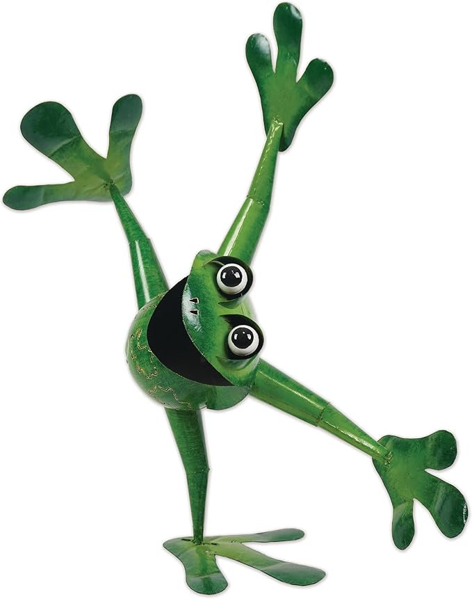 Sunset Vista Designs Outdoor Yard Decor - Green Metal Frog Garden Sculpture, 41" Tall, Dancing Kiki