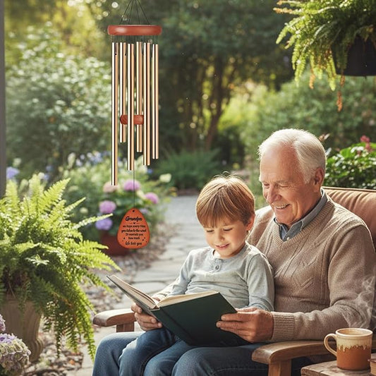 Grandpa Gifts Wind Chimes - Metal Windchimes with Card Indoor Outdoor Hanging Decor Appreciation Christmas New Year Grandparents Day Retirement Birthday Gift for Grandfather from Grandkids