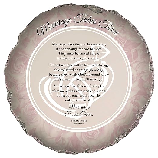 Magnolia Garden 10-Inch Marriage Takes Three Decorative Stepping Stone – Christian Wedding Resin Garden Tile – Pink Rose Floral Religious Outdoor Accent