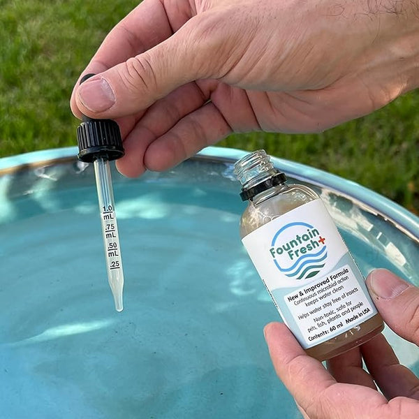 Smart Solar Fountain Fresh+ Water Clarifier for Fountains and Birdbaths, Non-Toxic Water Treatment for Birdbaths and Fountains, Stains, and Sludge, 60 ml.
